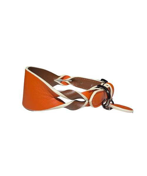 Dual-color Contrast Braided Genuine Leather Collar