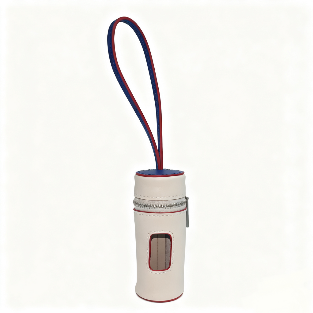 Dual-color Contrast Genuine Leather Poop Bag Holder