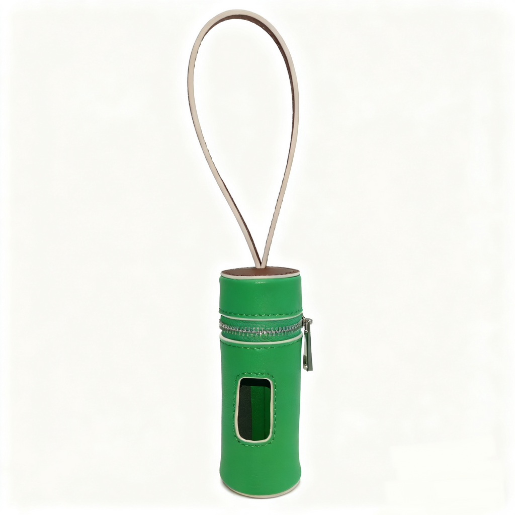 Dual-color Contrast Genuine Leather Poop Bag Holder